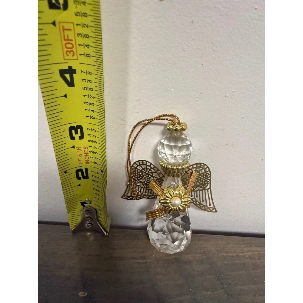 Faceted Angel Ornament Gold Filigree Wings Faux Pearl Accent 3